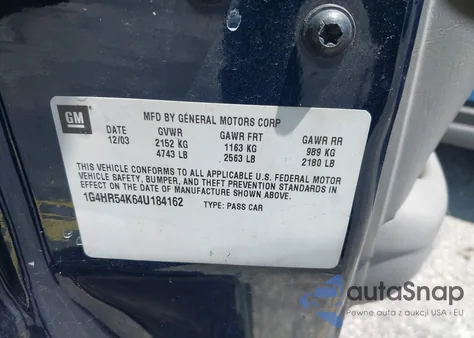 2004 Buick Lesabre Limited из США, поврежденный, VIN 1G4HR54K64U184162